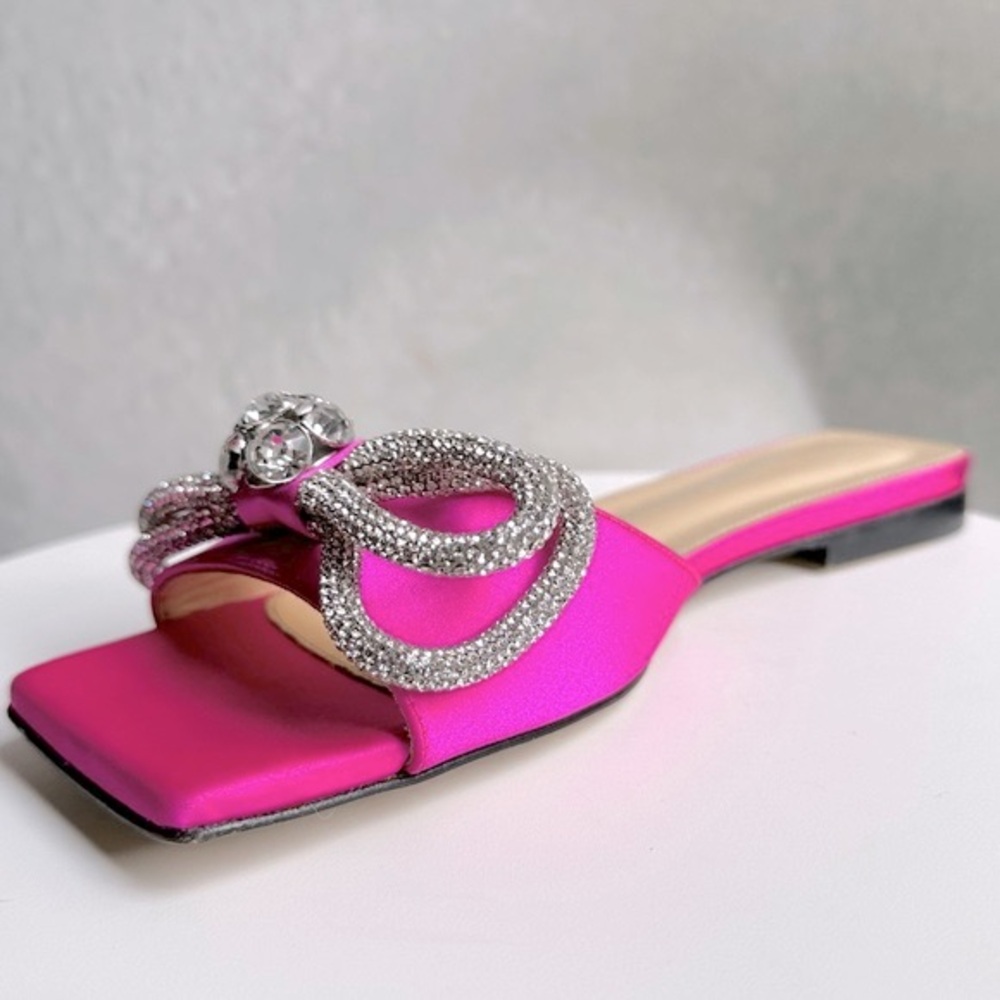 🌺 MACH & MACH🌺 Double Bow Embellished Satin Mules Size: 37.5 - Picture 12 of 15
